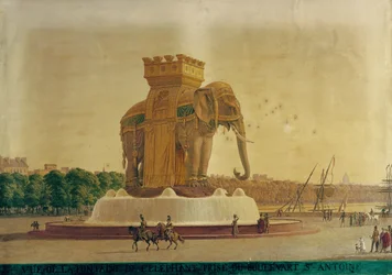 Vista de la Fuente del Elefante en la Plaza de la Bastilla, c.1805-1810